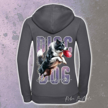 Felpa APTITUDE - DISC DOG - BORDER COLLIE Bianco e Nero - Con Cappuccio e Full Zip, Uomo o Donna, in tanti colori - dalla XS alla 5XL