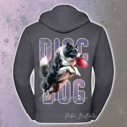 Felpa APTITUDE - DISC DOG - BORDER COLLIE Bianco e Nero - Con Cappuccio e Full Zip, Uomo o Donna, in tanti colori - dalla XS alla 5XL