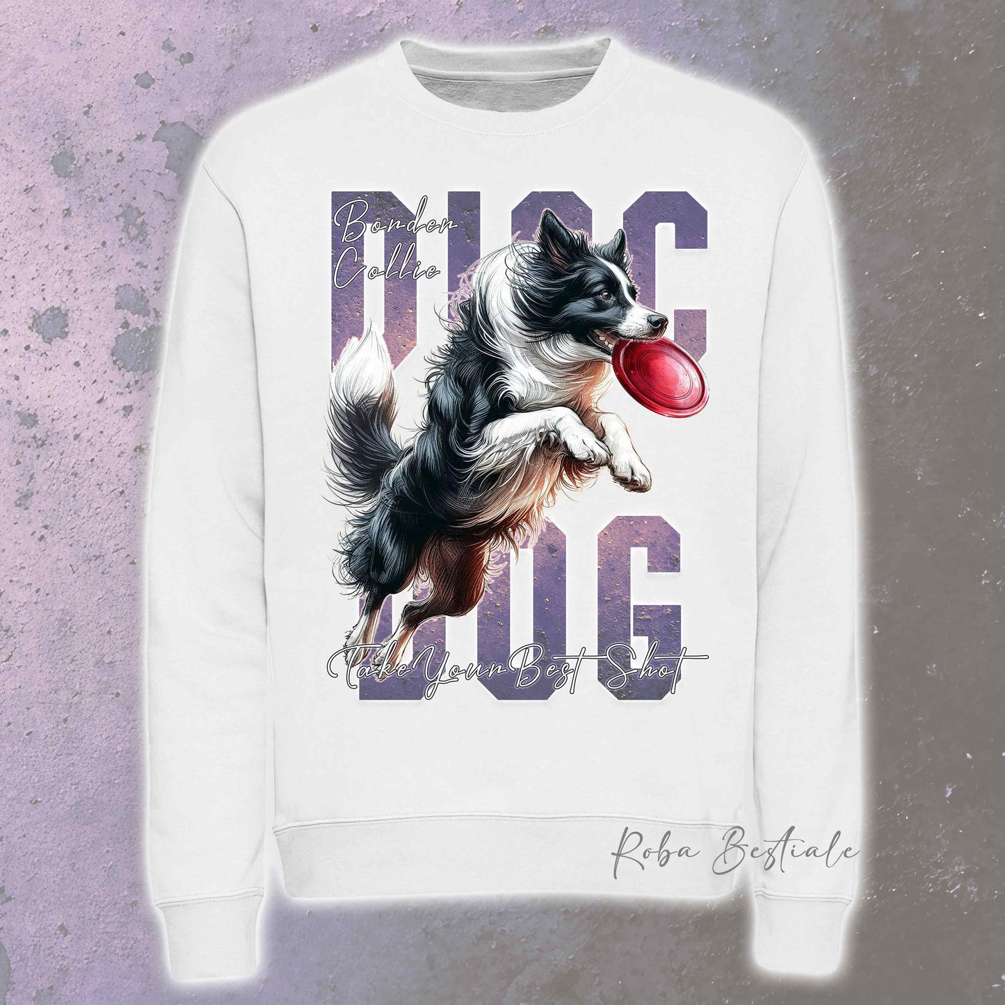 Felpa Invernale APTITUDE - DISC DOG - BORDER COLLIE Bianco e Nero - Girocollo, Unisex, in tanti colori! - dalla XS alla 3XL