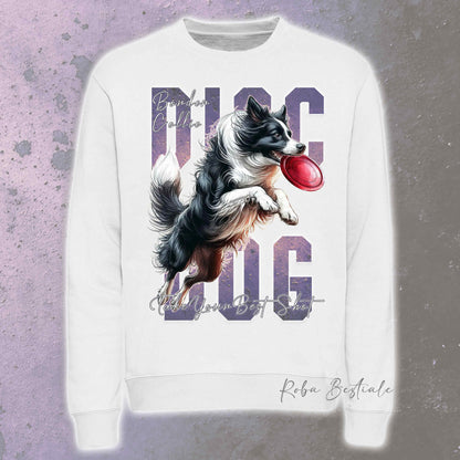 Felpa Invernale APTITUDE - DISC DOG - BORDER COLLIE Bianco e Nero - Girocollo, Unisex, in tanti colori! - dalla XS alla 3XL