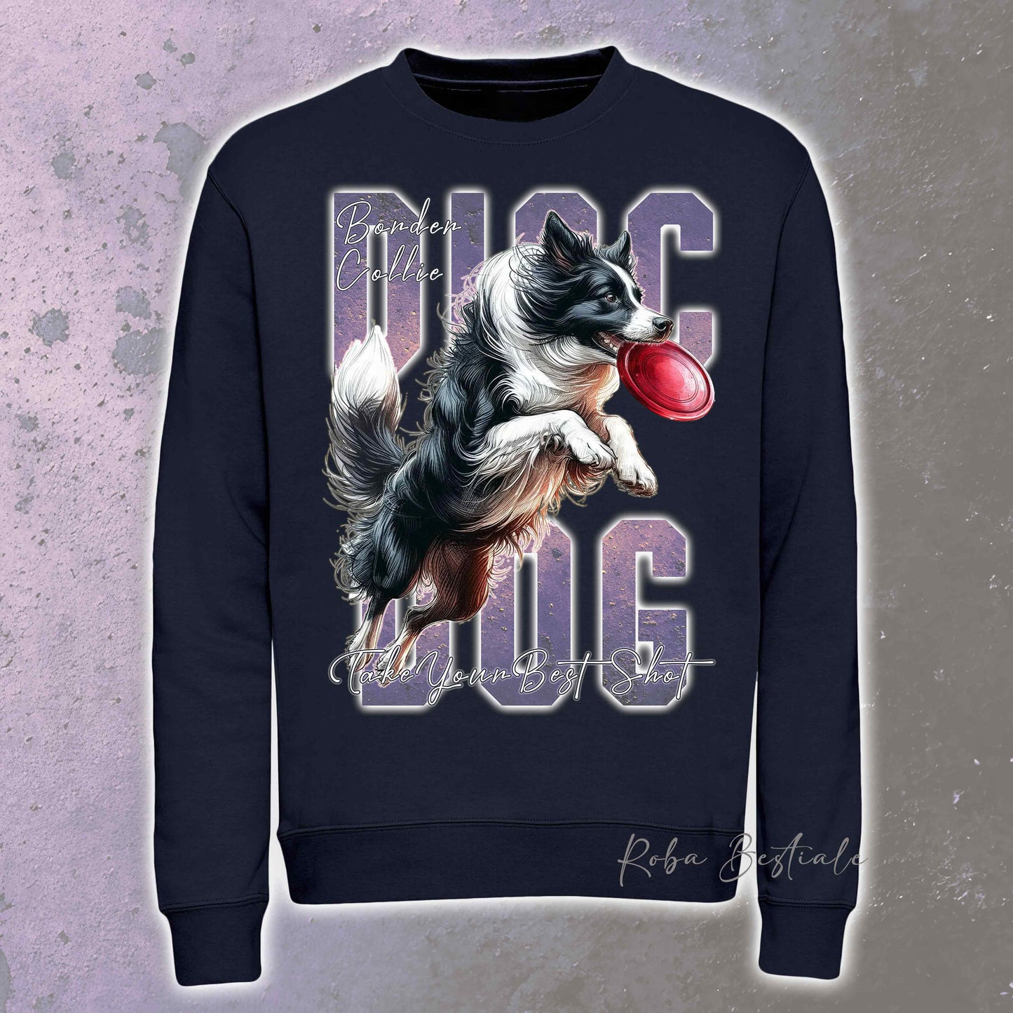 Felpa Invernale APTITUDE - DISC DOG - BORDER COLLIE Bianco e Nero - Girocollo, Unisex, in tanti colori! - dalla XS alla 3XL