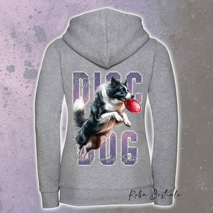 Felpa APTITUDE - DISC DOG - BORDER COLLIE Bianco e Nero - Con Cappuccio e Full Zip, Uomo o Donna, in tanti colori - dalla XS alla 5XL