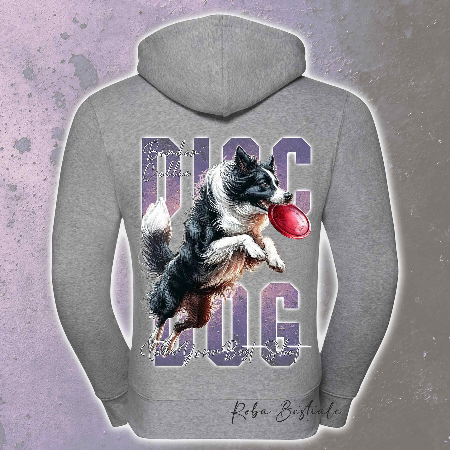 Felpa APTITUDE - DISC DOG - BORDER COLLIE Bianco e Nero - Con Cappuccio e Full Zip, Uomo o Donna, in tanti colori - dalla XS alla 5XL