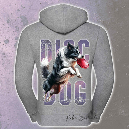 Felpa APTITUDE - DISC DOG - BORDER COLLIE Bianco e Nero - Con Cappuccio e Full Zip, Uomo o Donna, in tanti colori - dalla XS alla 5XL