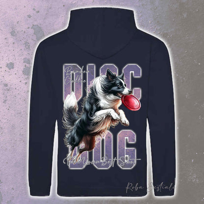 Felpa APTITUDE - DISC DOG - BORDER COLLIE Bianco e Nero - Con Cappuccio e Tasconi, Unisex, in tanti colori - dalla XS alla 5XL