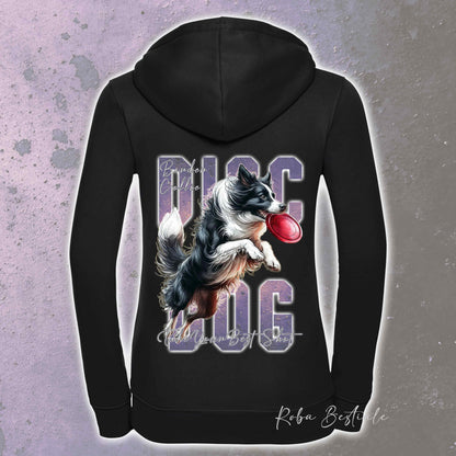 Felpa APTITUDE - DISC DOG - BORDER COLLIE Bianco e Nero - Con Cappuccio e Full Zip, Uomo o Donna, in tanti colori - dalla XS alla 5XL
