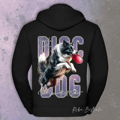 Felpa APTITUDE - DISC DOG - BORDER COLLIE Bianco e Nero - Con Cappuccio e Full Zip, Uomo o Donna, in tanti colori - dalla XS alla 5XL