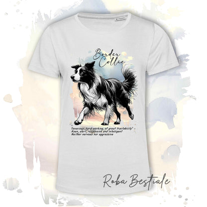 T-Shirt BEHAVIOR - BORDER COLLIE Bianco e Nero - Standard FCI - 100% Cotone, Bianca, Uomo o Donna - dalla XS alla 5XL