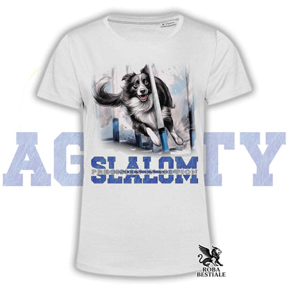 T-Shirt AGILITY SLALOM - BORDER COLLIE Bianco e Nero - Bianca, colore dettagli a scelta - dalla XS alla 5XL