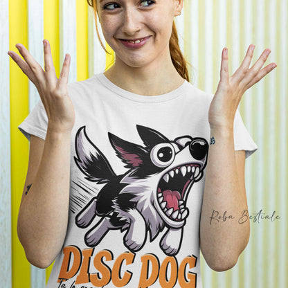 T-Shirt BONKERS - DISC DOG - BORDER COLLIE Bianco e Nero - Uomo o Donna - dalla XS alla 5XL