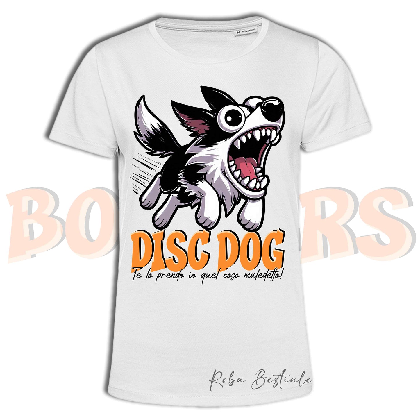 T-Shirt BONKERS - DISC DOG - BORDER COLLIE Bianco e Nero - Uomo o Donna - dalla XS alla 5XL