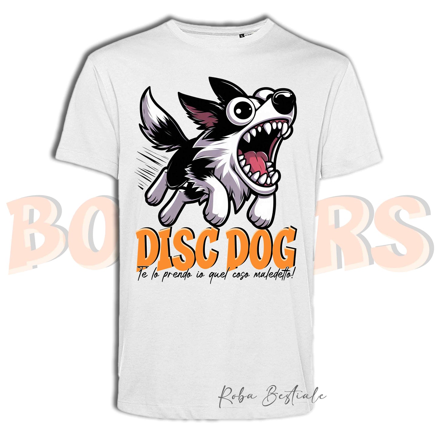 T-Shirt BONKERS - DISC DOG - BORDER COLLIE Bianco e Nero - Uomo o Donna - dalla XS alla 5XL