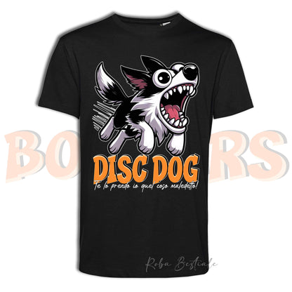 T-Shirt BONKERS - DISC DOG - BORDER COLLIE Bianco e Nero - Uomo o Donna - dalla XS alla 5XL