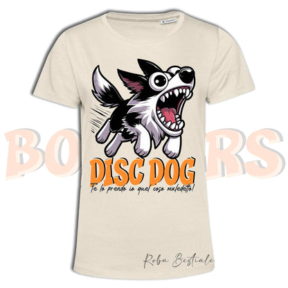 T-Shirt BONKERS - DISC DOG - BORDER COLLIE Bianco e Nero - Uomo o Donna - dalla XS alla 5XL