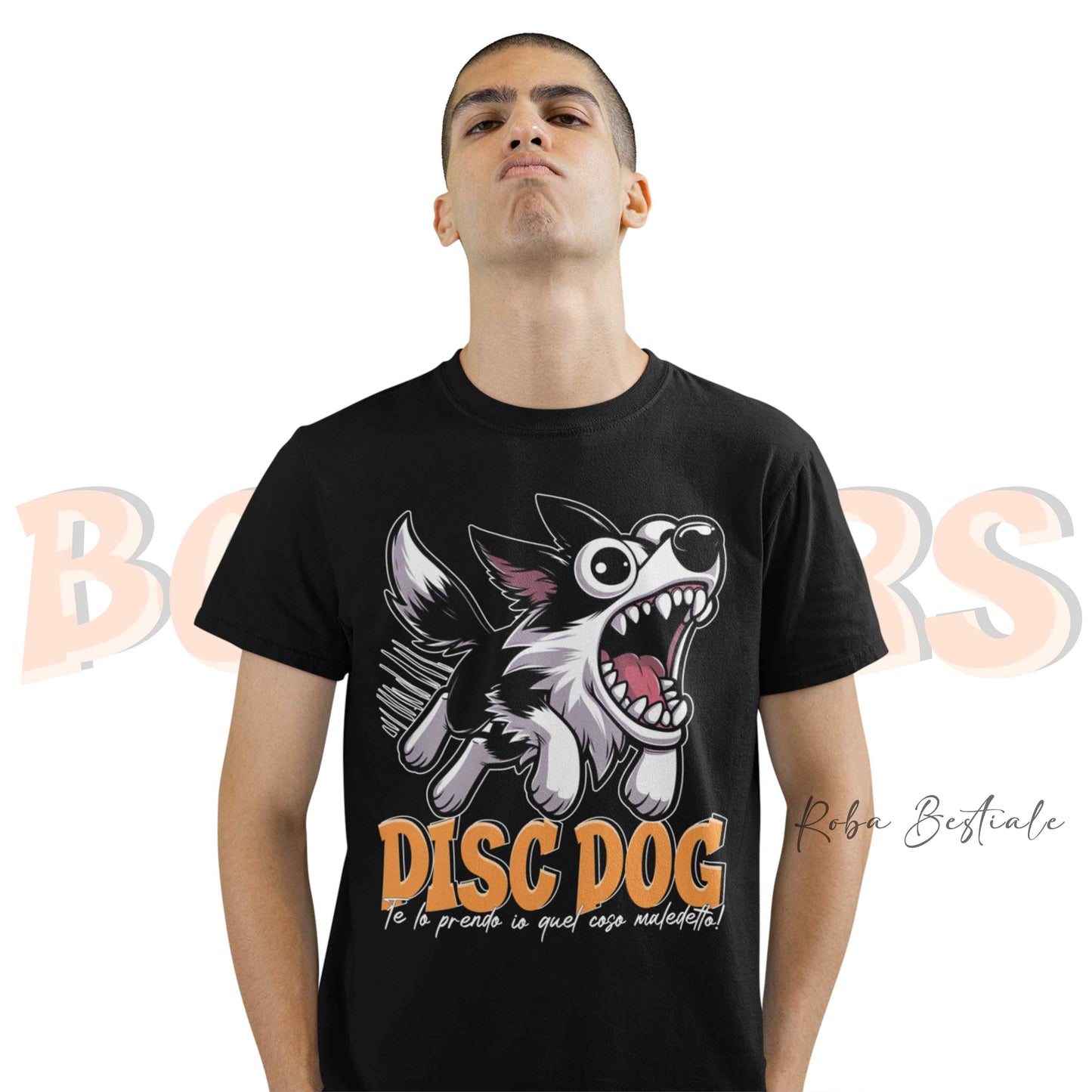 T-Shirt BONKERS - DISC DOG - BORDER COLLIE Bianco e Nero - Uomo o Donna - dalla XS alla 5XL