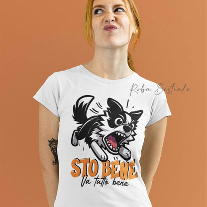 T-Shirt BONKERS - STO BENE - BORDER COLLIE Bianco e Nero - Uomo o Donna - dalla XS alla 5XL