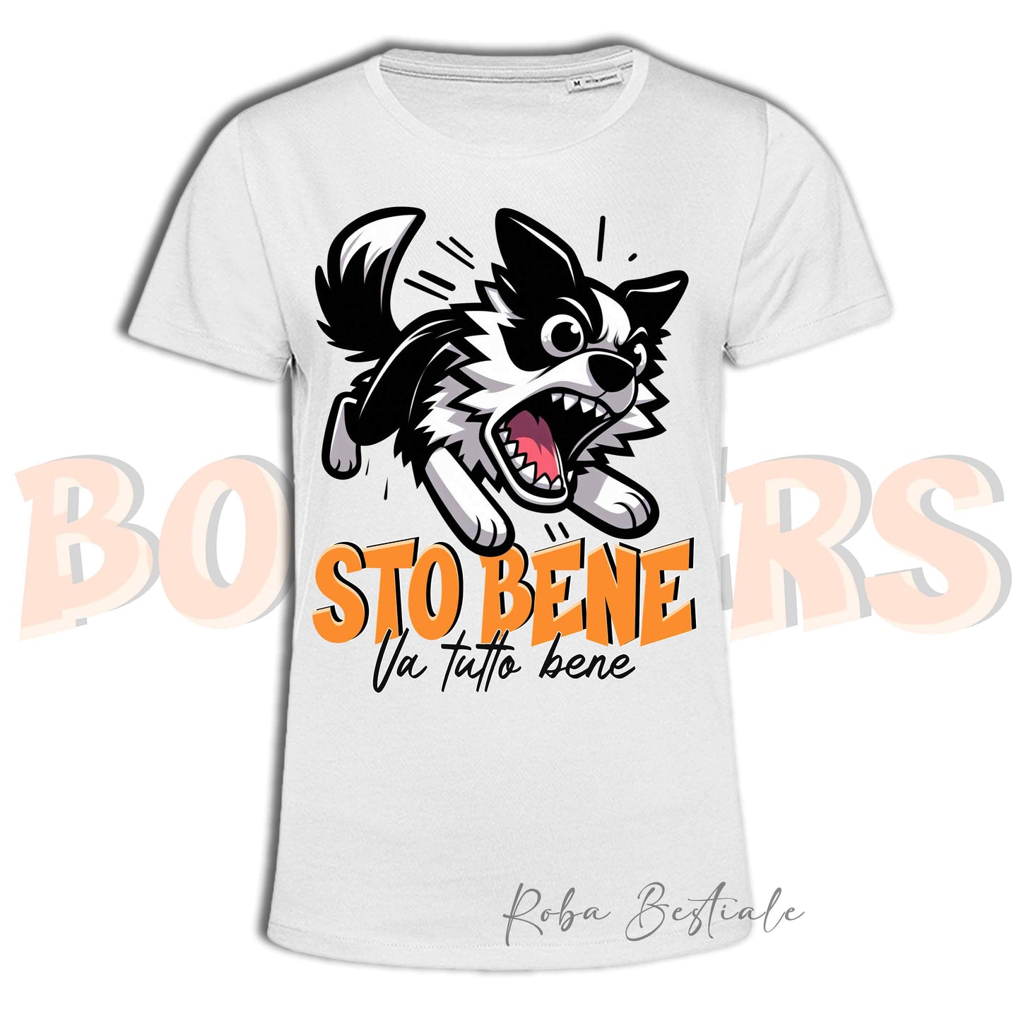 T-Shirt BONKERS - STO BENE - BORDER COLLIE Bianco e Nero - Uomo o Donna - dalla XS alla 5XL