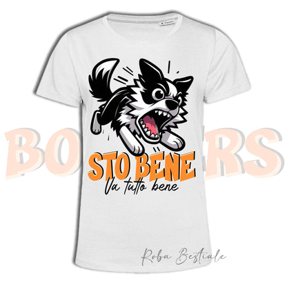 T-Shirt BONKERS - STO BENE - BORDER COLLIE Bianco e Nero - Uomo o Donna - dalla XS alla 5XL