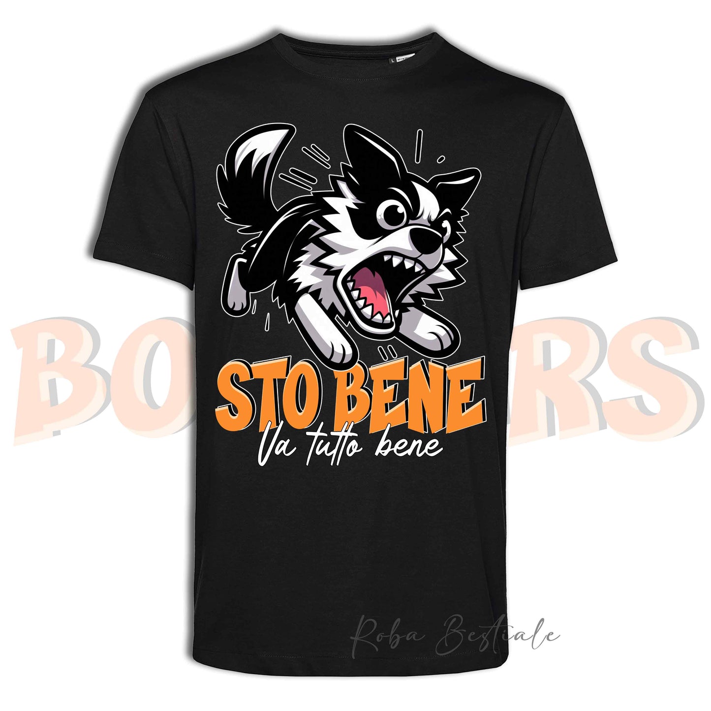 T-Shirt BONKERS - STO BENE - BORDER COLLIE Bianco e Nero - Uomo o Donna - dalla XS alla 5XL