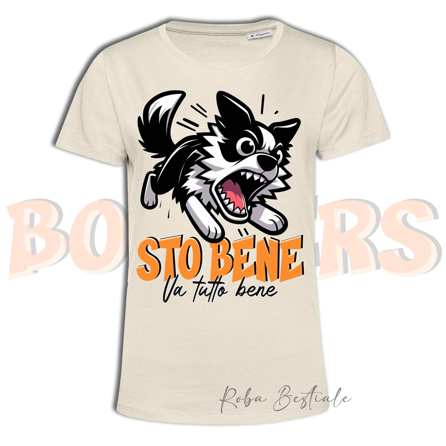T-Shirt BONKERS - STO BENE - BORDER COLLIE Bianco e Nero - Uomo o Donna - dalla XS alla 5XL
