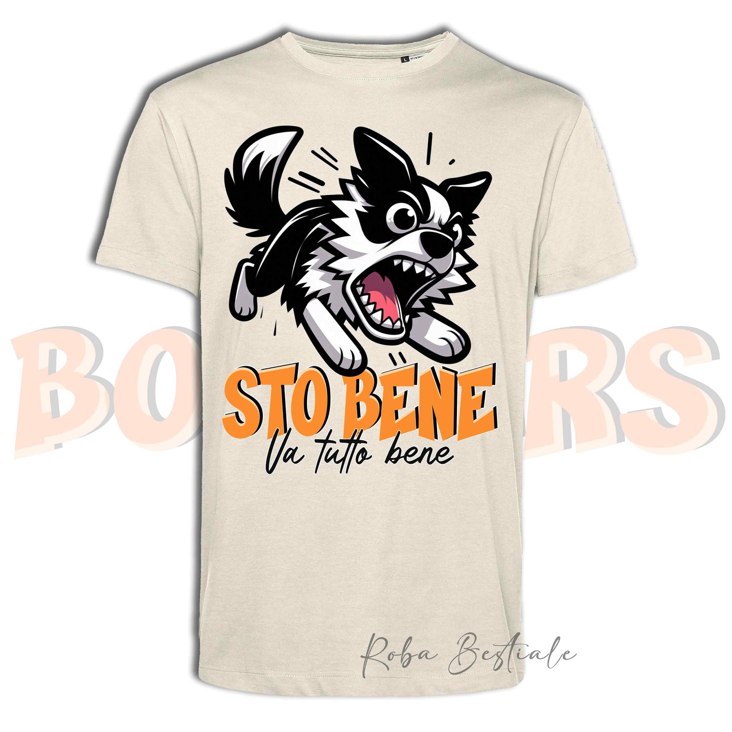 T-Shirt BONKERS - STO BENE - BORDER COLLIE Bianco e Nero - Uomo o Donna - dalla XS alla 5XL