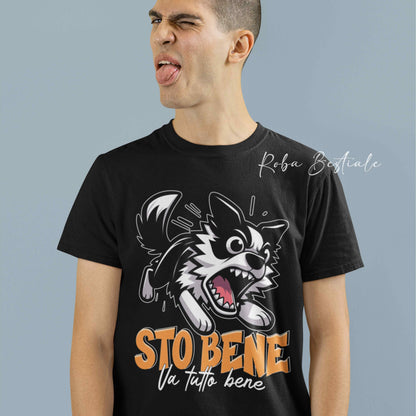 T-Shirt BONKERS - STO BENE - BORDER COLLIE Bianco e Nero - Uomo o Donna - dalla XS alla 5XL