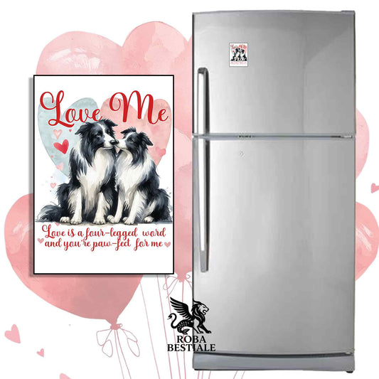 Calamita LOVE ME - BORDER COLLIE Bianco e Nero - in MDF - 7x5 cm