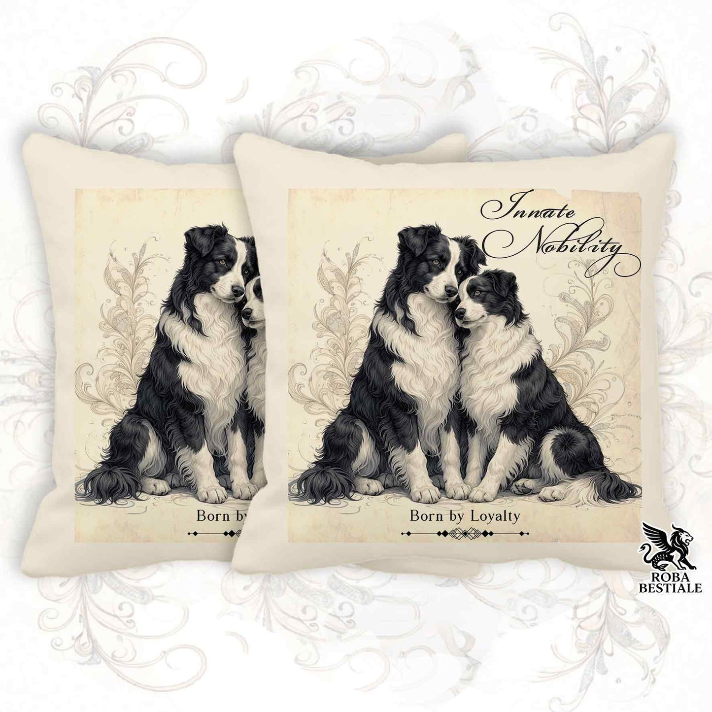 Cuscino NOBILITY - BORDER COLLIE Bianco e Nero - 100% Tela di Cotone - 40x40 cm