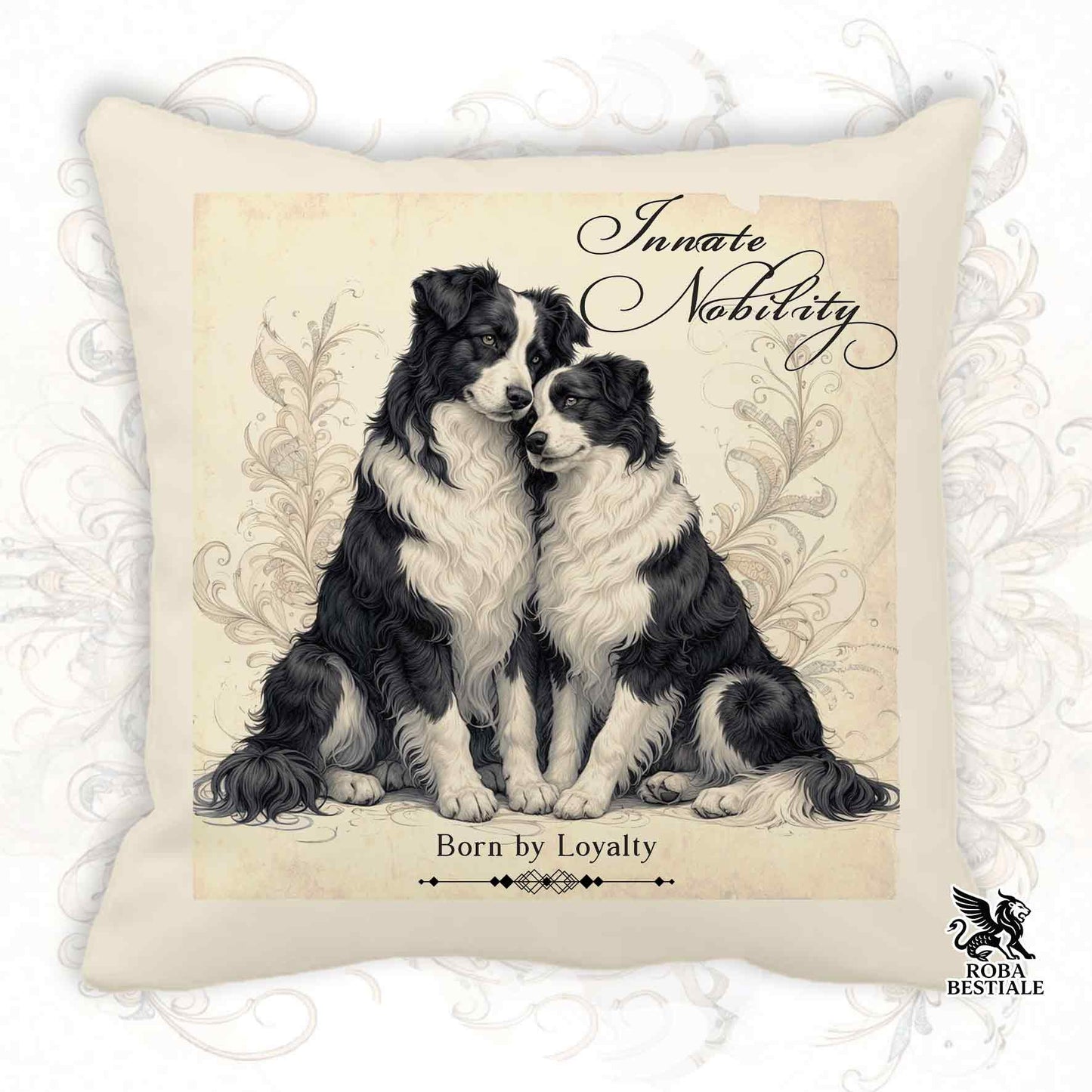 Cuscino NOBILITY - BORDER COLLIE Bianco e Nero - 100% Tela di Cotone - 40x40 cm