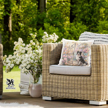Cuscino SECRET GARDEN - BORDER COLLIE Bianco e Nero - 100% Tela di Cotone - 40x40 cm