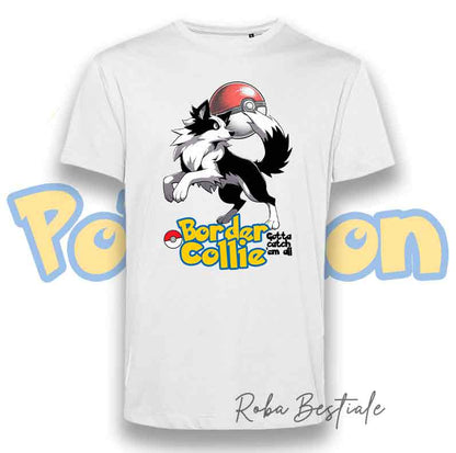 T-Shirt POKEMON - BORDER COLLIE Bianco & Nero