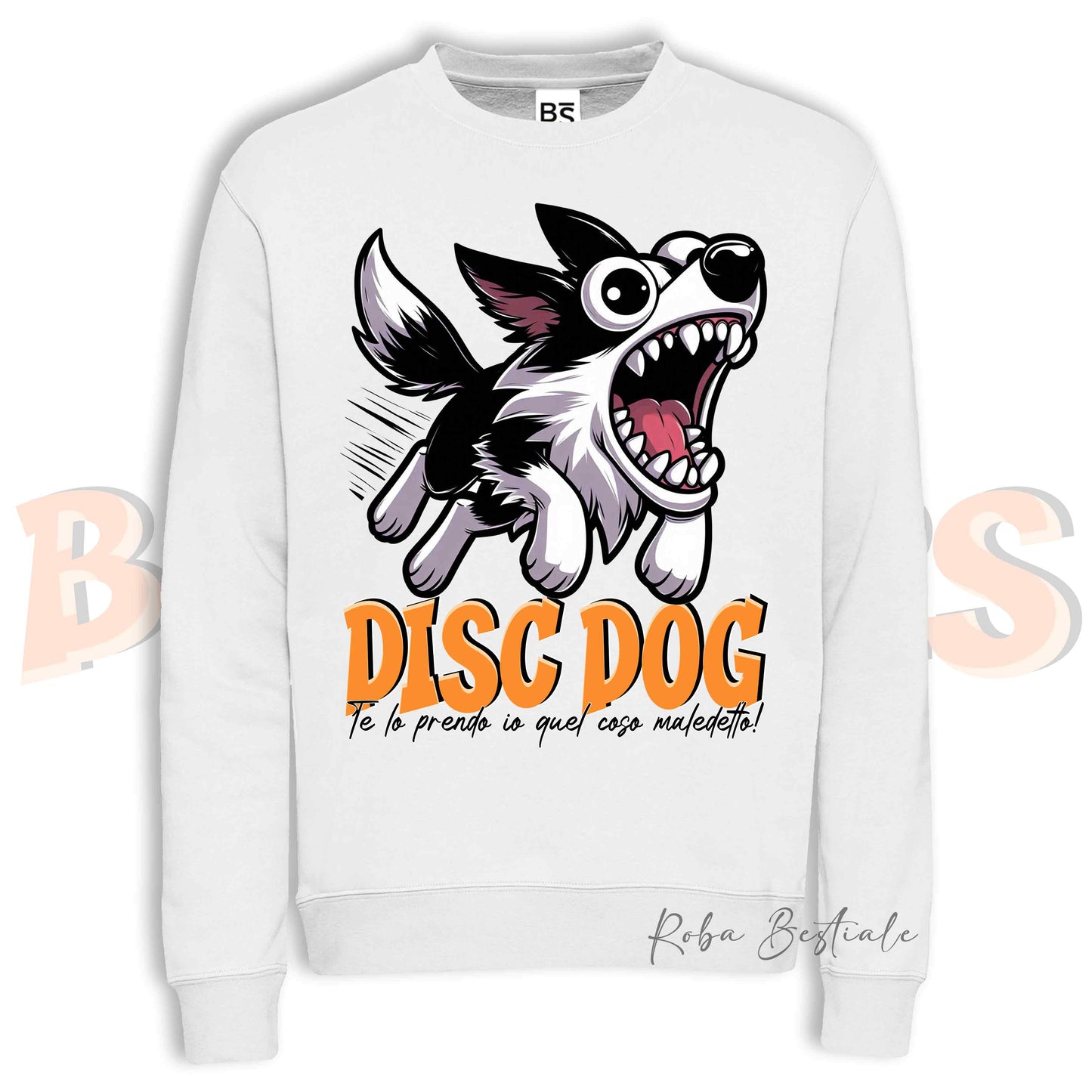 Felpa Invernale BONKERS - DISC DOG - BORDER COLLIE Bianco e Nero - Girocollo, Unisex, in tanti colori! - dalla XS alla 3XL