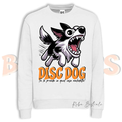 Felpa Invernale BONKERS - DISC DOG - BORDER COLLIE Bianco e Nero - Girocollo, Unisex, in tanti colori! - dalla XS alla 3XL