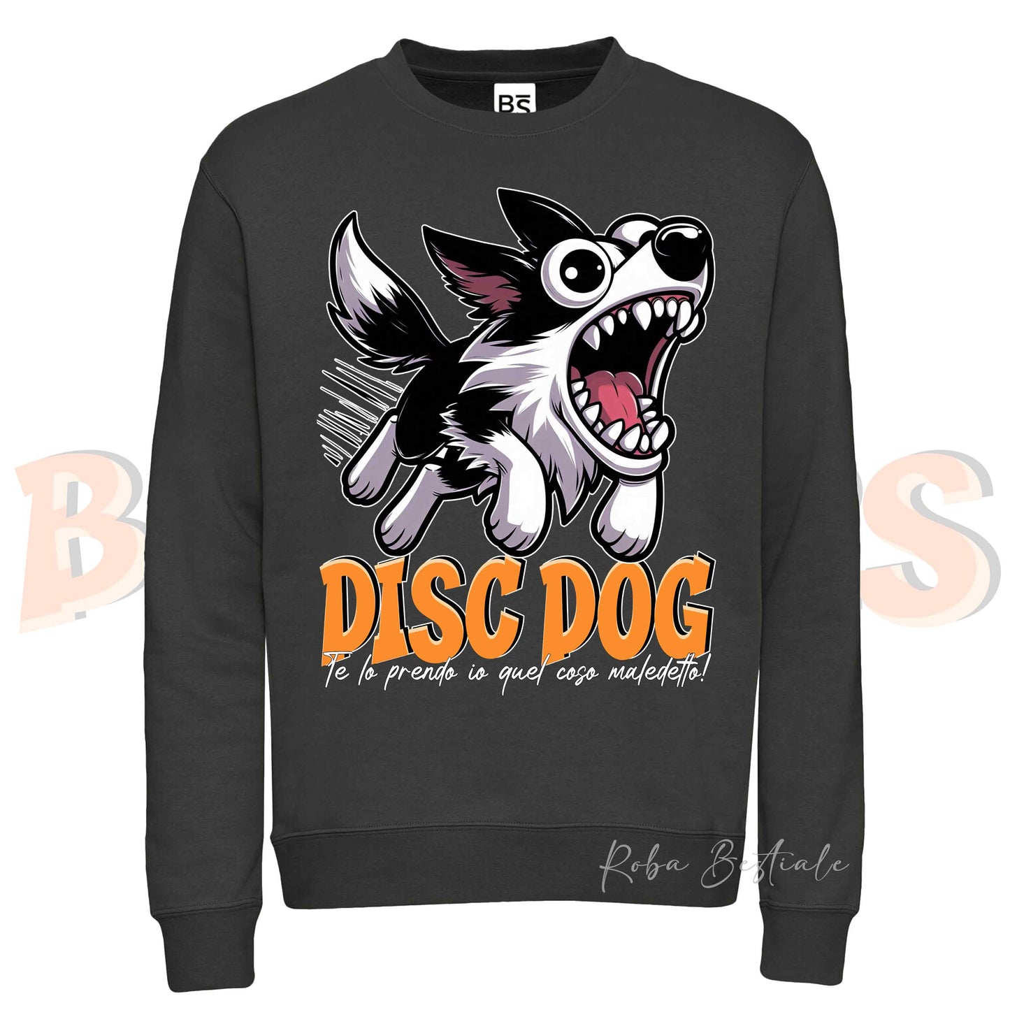 Felpa Invernale BONKERS - DISC DOG - BORDER COLLIE Bianco e Nero - Girocollo, Unisex, in tanti colori! - dalla XS alla 3XL