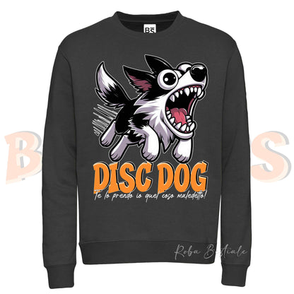 Felpa Invernale BONKERS - DISC DOG - BORDER COLLIE Bianco e Nero - Girocollo, Unisex, in tanti colori! - dalla XS alla 3XL