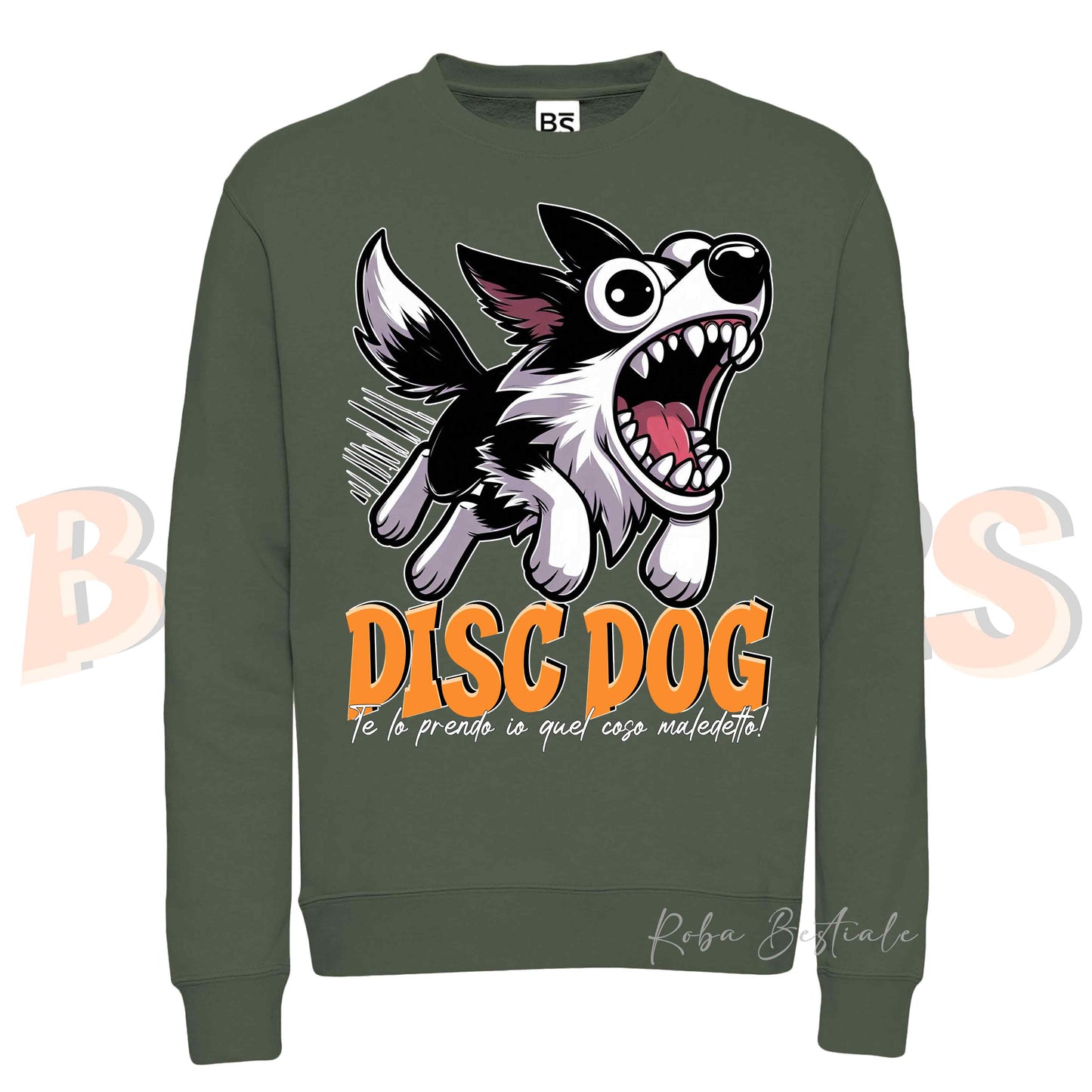 Felpa Invernale BONKERS - DISC DOG - BORDER COLLIE Bianco e Nero - Girocollo, Unisex, in tanti colori! - dalla XS alla 3XL
