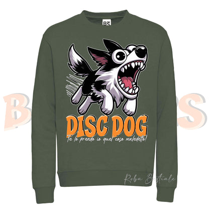 Felpa Invernale BONKERS - DISC DOG - BORDER COLLIE Bianco e Nero - Girocollo, Unisex, in tanti colori! - dalla XS alla 3XL