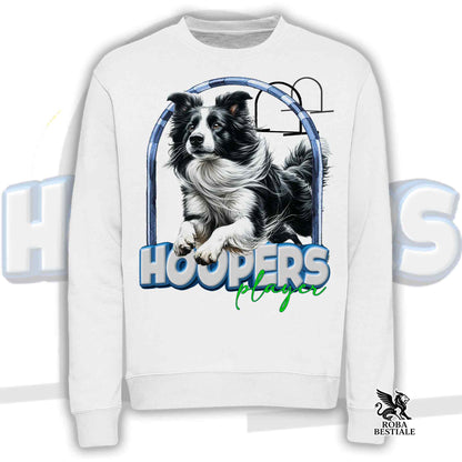 Felpa HOOPERS Player - BORDER COLLIE Bianco e Nero - Girocollo, Unisex - Bianca o Beige - dalla XS alla 3XL