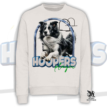 Felpa HOOPERS Player - BORDER COLLIE Bianco e Nero - Girocollo, Unisex - Bianca o Beige - dalla XS alla 3XL