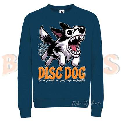 Felpa Invernale BONKERS - DISC DOG - BORDER COLLIE Bianco e Nero - Girocollo, Unisex, in tanti colori! - dalla XS alla 3XL