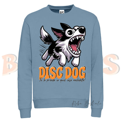 Felpa Invernale BONKERS - DISC DOG - BORDER COLLIE Bianco e Nero - Girocollo, Unisex, in tanti colori! - dalla XS alla 3XL