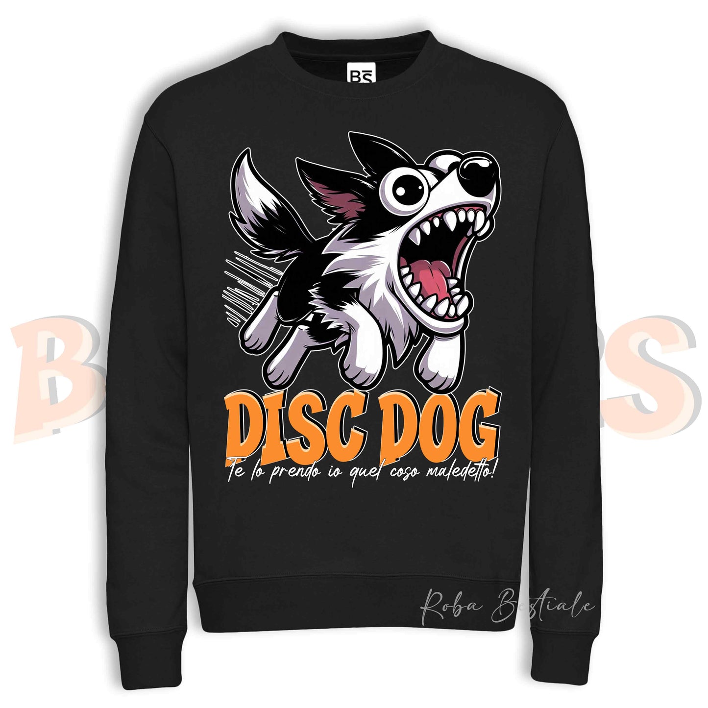Felpa Invernale BONKERS - DISC DOG - BORDER COLLIE Bianco e Nero - Girocollo, Unisex, in tanti colori! - dalla XS alla 3XL