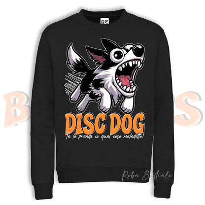 Felpa Invernale BONKERS - DISC DOG - BORDER COLLIE Bianco e Nero - Girocollo, Unisex, in tanti colori! - dalla XS alla 3XL