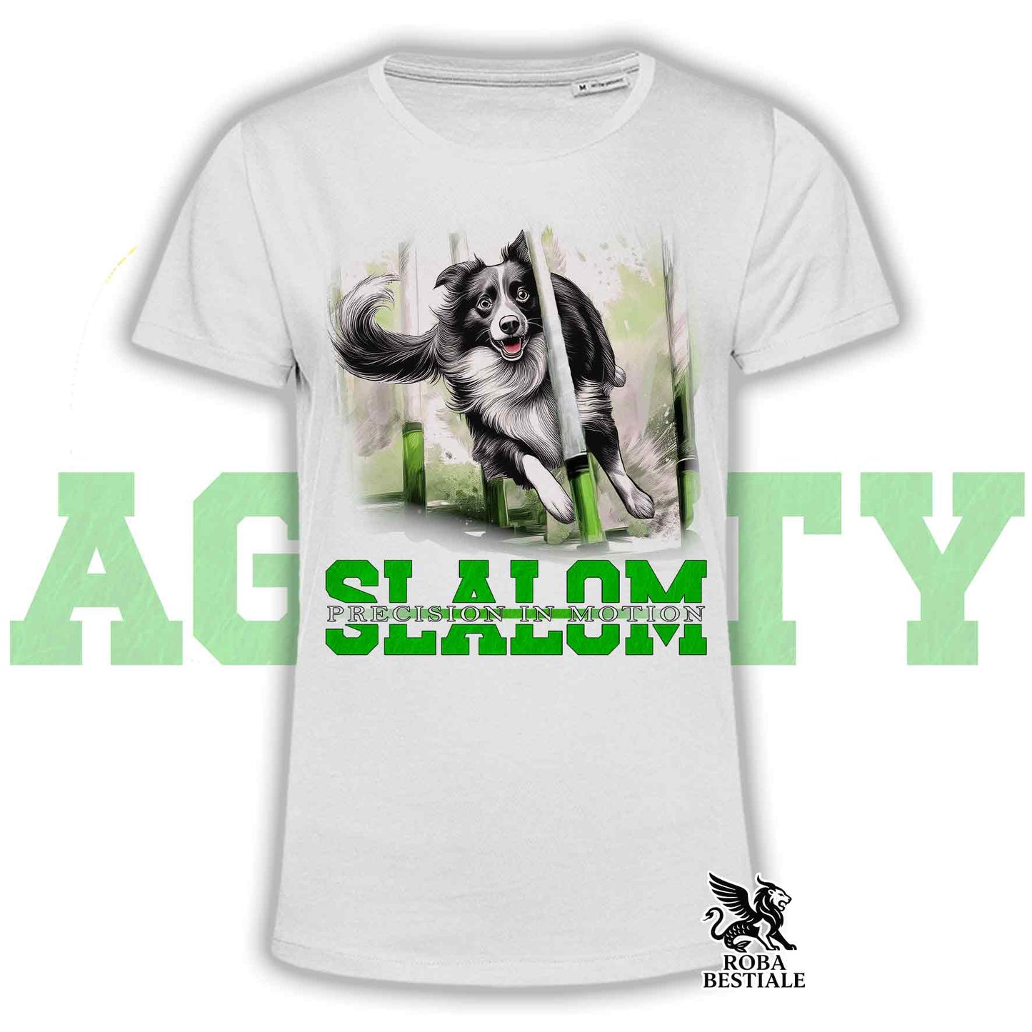 T-Shirt AGILITY SLALOM - BORDER COLLIE Bianco e Nero - Bianca, colore dettagli a scelta - dalla XS alla 5XL