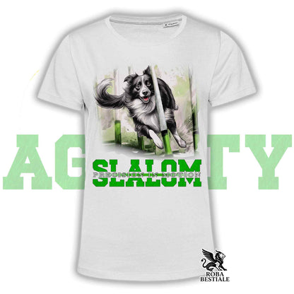 T-Shirt AGILITY SLALOM - BORDER COLLIE Bianco e Nero - Bianca, colore dettagli a scelta - dalla XS alla 5XL