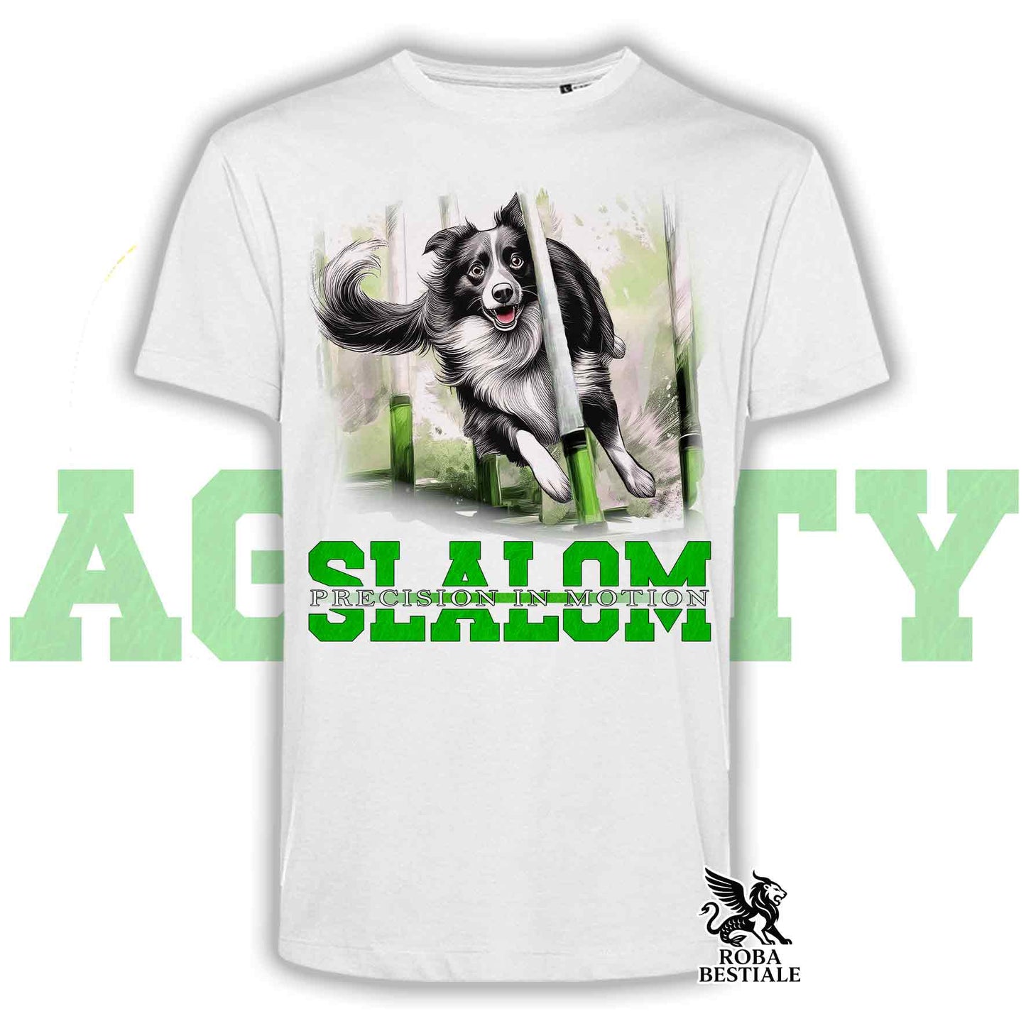 T-Shirt AGILITY SLALOM - BORDER COLLIE Bianco e Nero - Bianca, colore dettagli a scelta - dalla XS alla 5XL