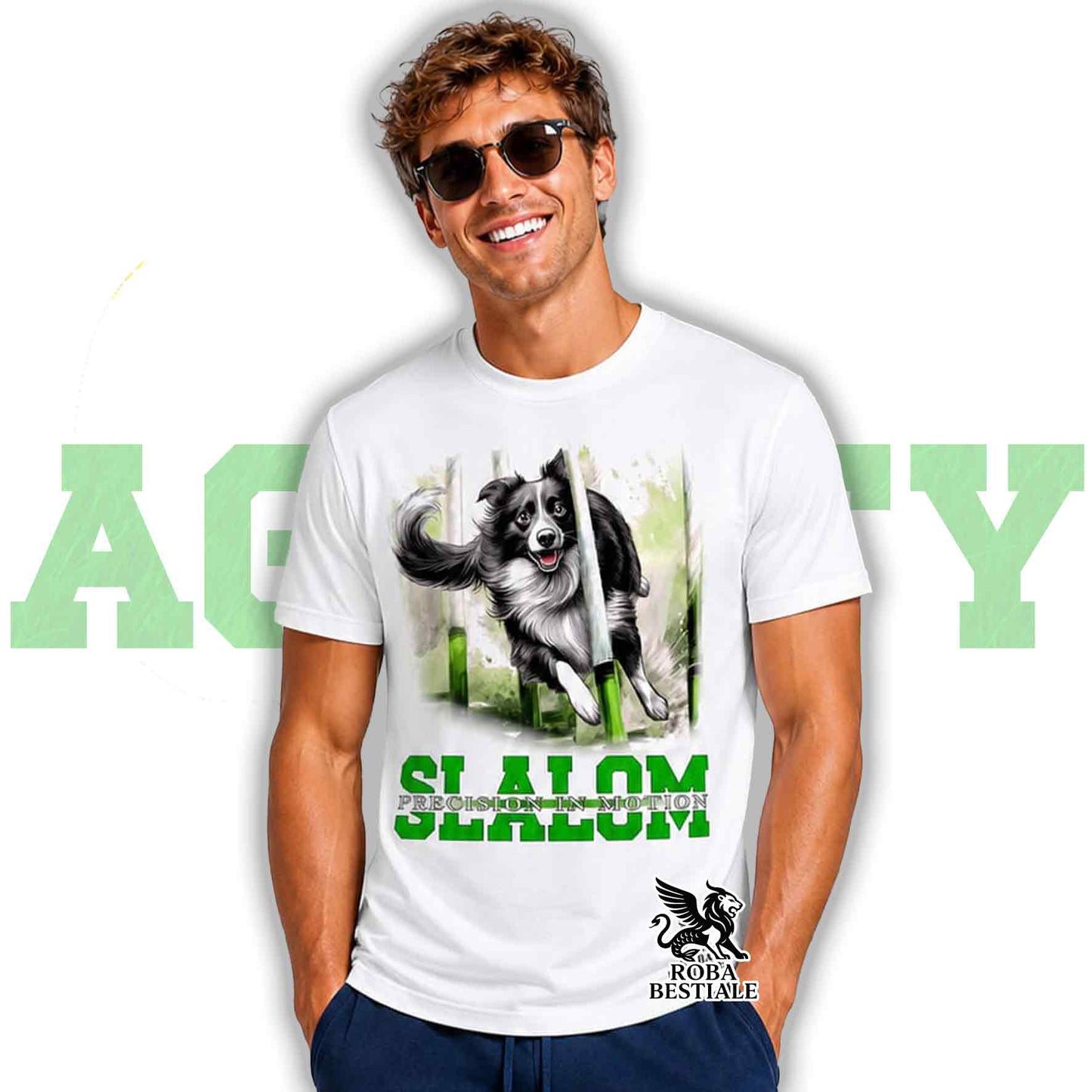 T-Shirt AGILITY SLALOM - BORDER COLLIE Bianco e Nero - Bianca, colore dettagli a scelta - dalla XS alla 5XL