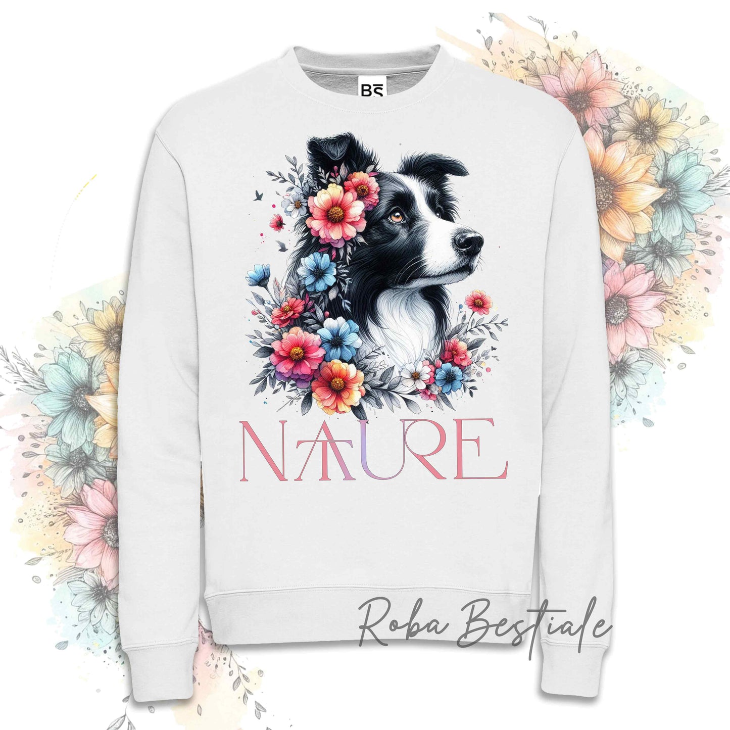 Felpa NATURE - BORDER COLLIE Bianco e Nero - Girocollo, Unisex - Off White, Bianca o Grigia - dalla XS alla 3XL