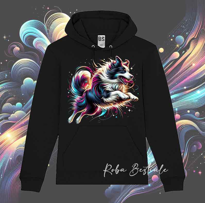 Felpa Invernale HOLO - BORDER COLLIE Bianco & Nero - Con Cappuccio, Unisex - Nera - dalla XS alla 3XL