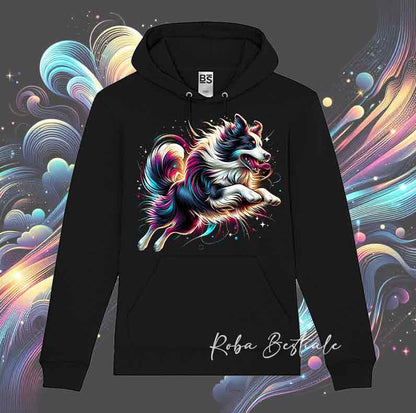 Felpa Invernale HOLO - BORDER COLLIE Bianco & Nero - Con Cappuccio, Unisex - Nera - dalla XS alla 3XL